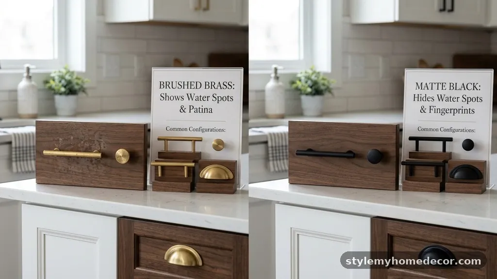 Common Hardware Configurations - Brushed Brass vs Matte Black Cabinet Hardware: Which Shows Water Spots?