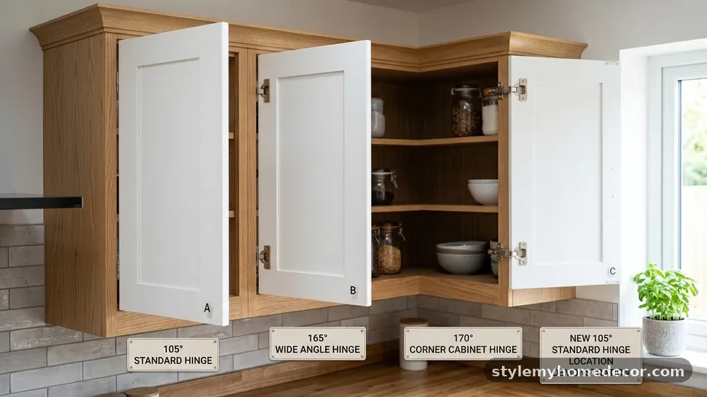 Comparing Hinge Specifications - Best Hinge Opening Angle for Corner Cabinets (105° vs 165° vs 170°)