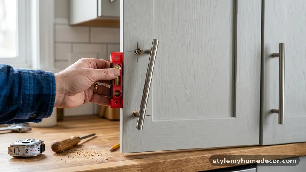 Initial Assessment of the Misalignment - How to Fix Crooked Hardware Holes in Shaker Cabinet Doors