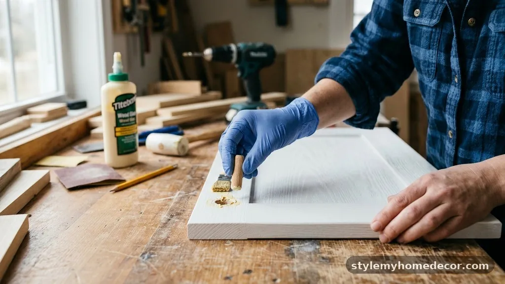 Inserting and Gluing the Plug - How to Fix Crooked Hardware Holes in Shaker Cabinet Doors