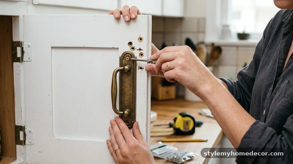 Installing the Backplate and Handle - How to Install Backplates on Cabinets to Hide Old Mismatched Holes