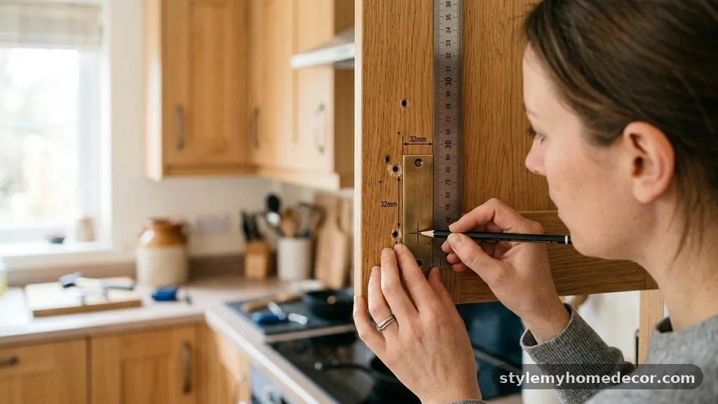 Measuring and Marking for Perfect Alignment - How to Install Backplates on Cabinets to Hide Old Mismatched Holes
