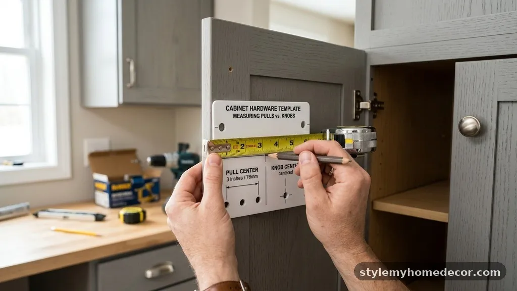 Measuring for Pulls Versus Knobs - Exact Measurement from Cabinet Door Edge to Knob Center (Templates)