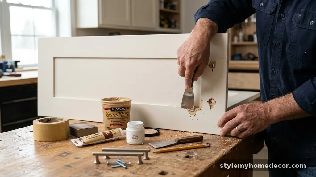 Selecting the Proper Filling Material - How to Fix Crooked Hardware Holes in Shaker Cabinet Doors