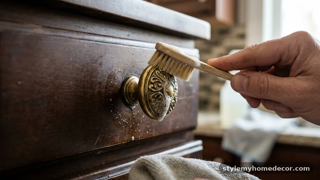 Using Soft Brushes for Intricate Textures - How to Clean Sticky Grease Off Textured Brass Cabinet Knobs