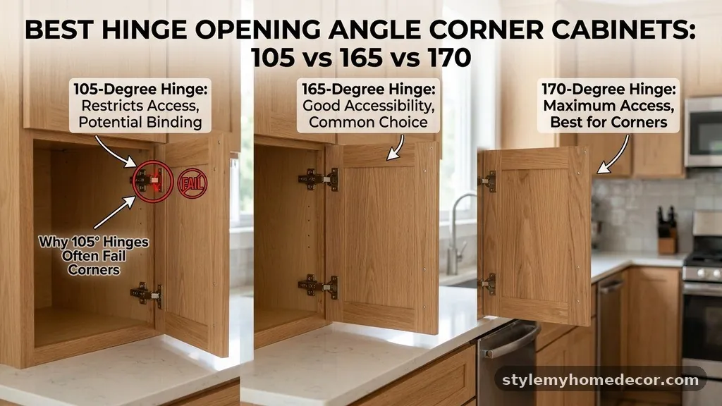 Why 105-Degree Hinges Often Fail in Corners - Best Hinge Opening Angle for Corner Cabinets (105° vs 165° vs 170°)