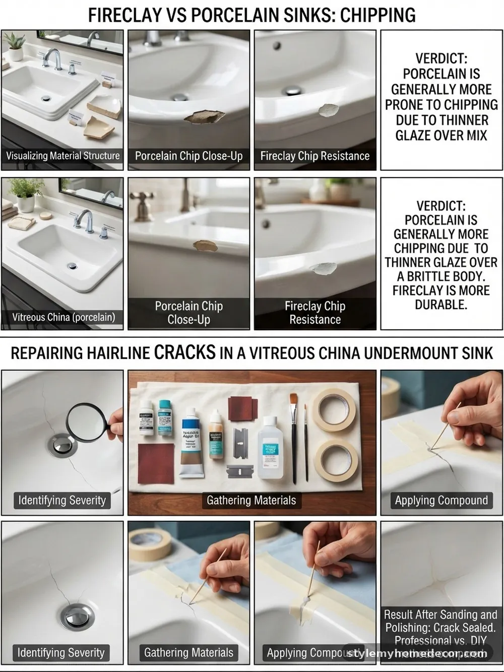 Comparing Repair Methods - How to Repair Hairline Cracks in a Vitreous China Undermount Sink